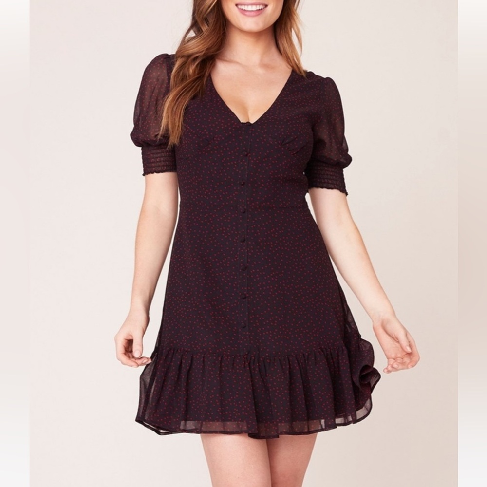 BB Dakota black dress with tiny red star details